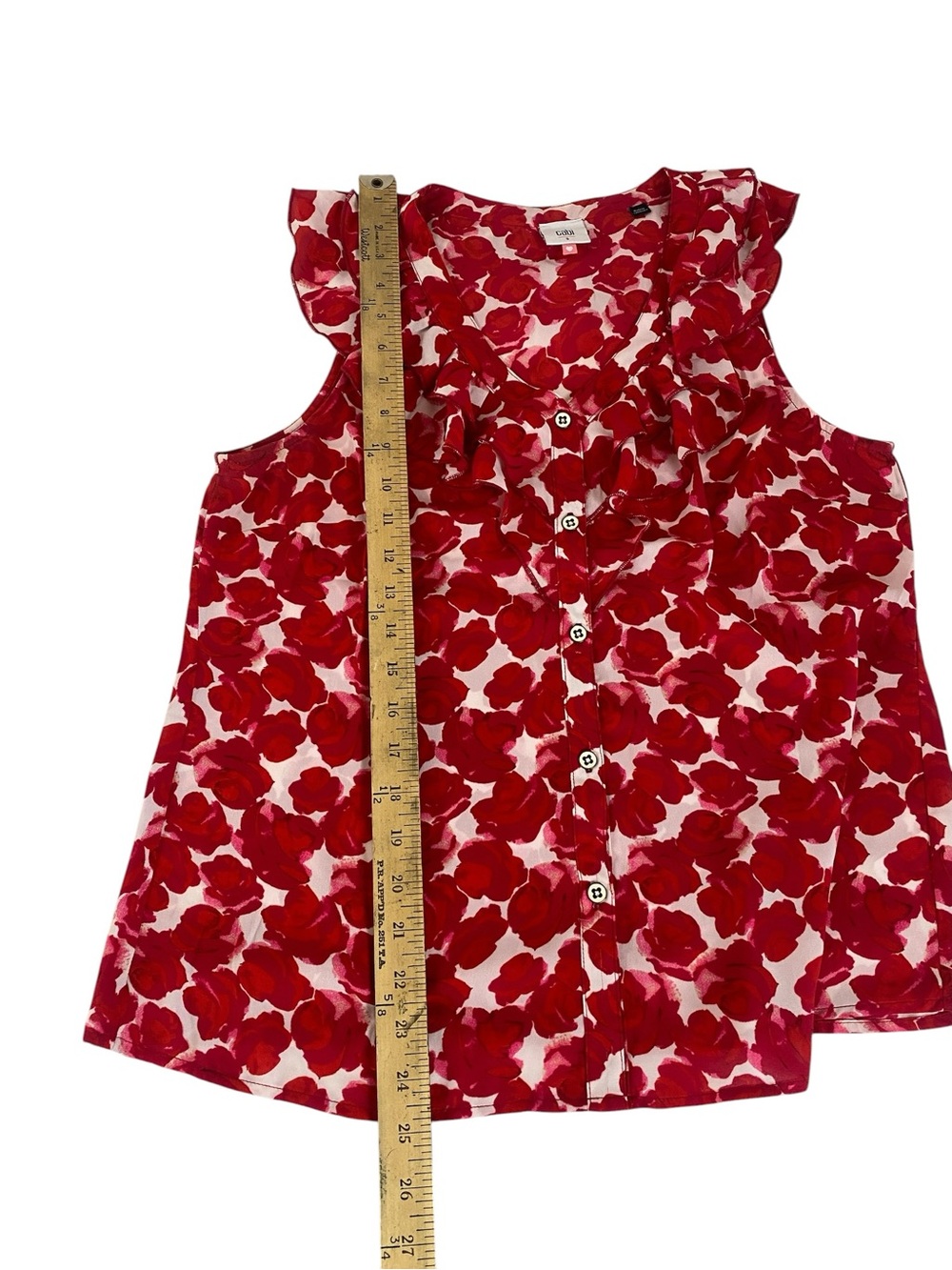 CAbi Red & White Floral Ruffle Button-Front Sleeveless Top - Picture 6 of 6